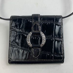 Vintage Brighton Leather Wallet Crossbody bag Black Silver Snap close pockets